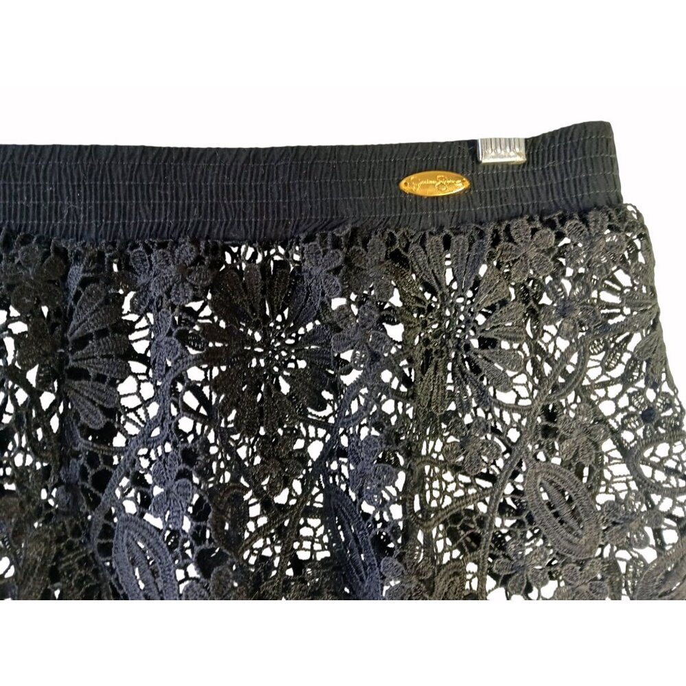 Jessica Simpson Black Lace Shorts Sheer L Elastic Waist Scalloped Fringe Swing - Picture 3 of 15